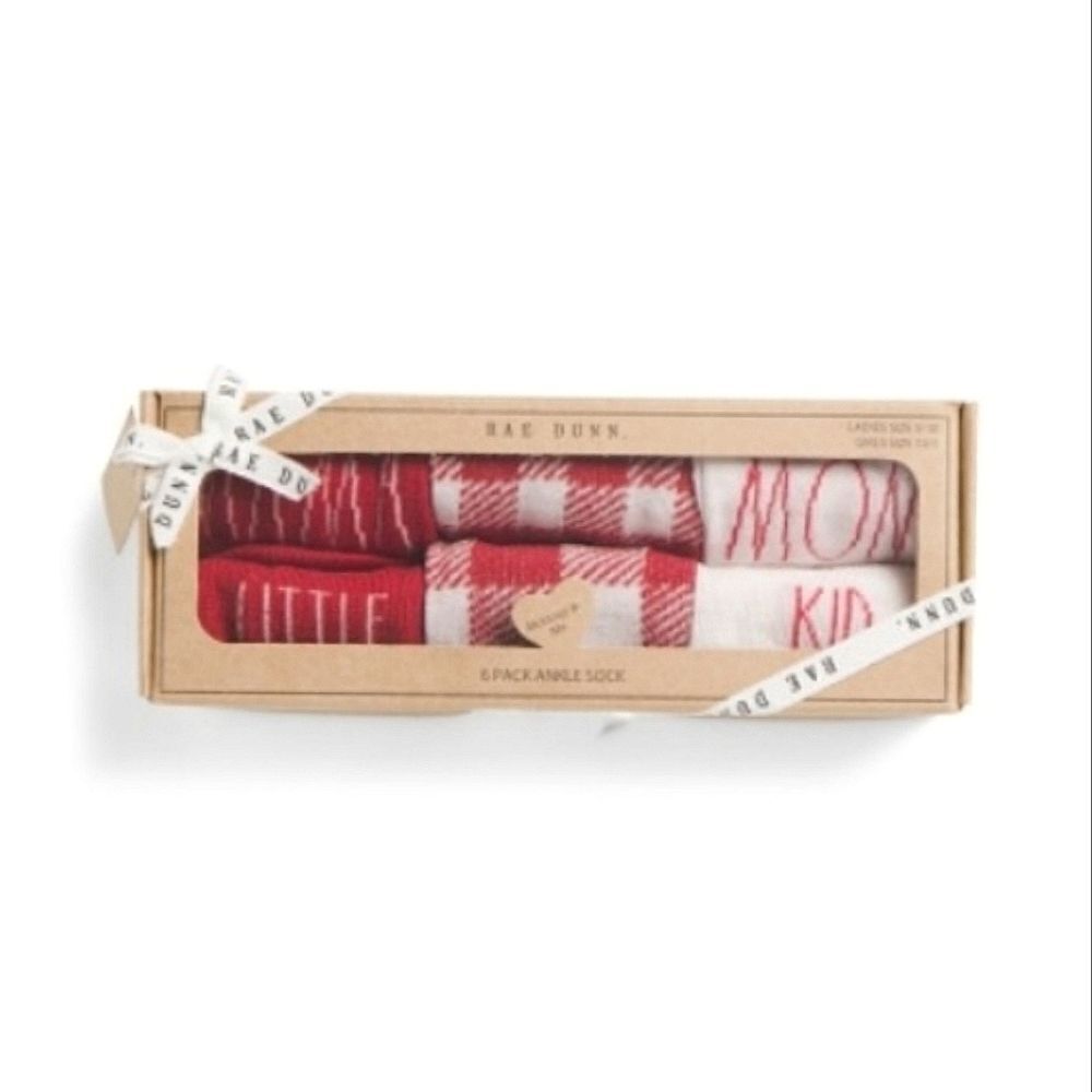 6 pack Rae Dunn Ankle Socks Mommy & Me Red White Boxed Gift Set NEW Unop…